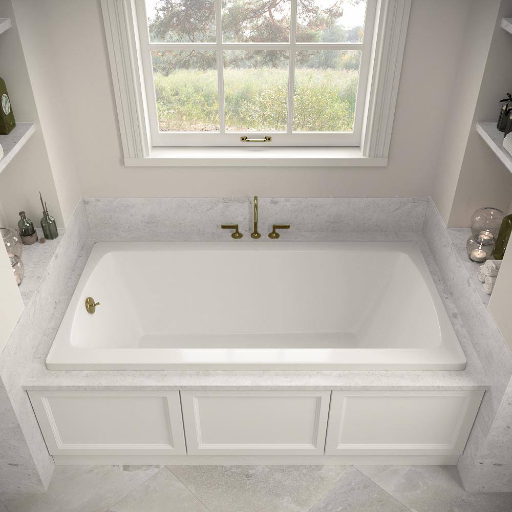 66" x 34" Glossy White Acrylic Soaking Drop-In Bathtub with Polished Brass Drain
