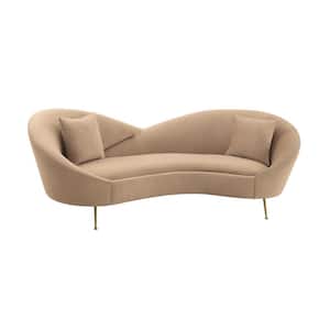 Anabella Natural Fabric Upholstered Sofa with Brushed Gold Legs