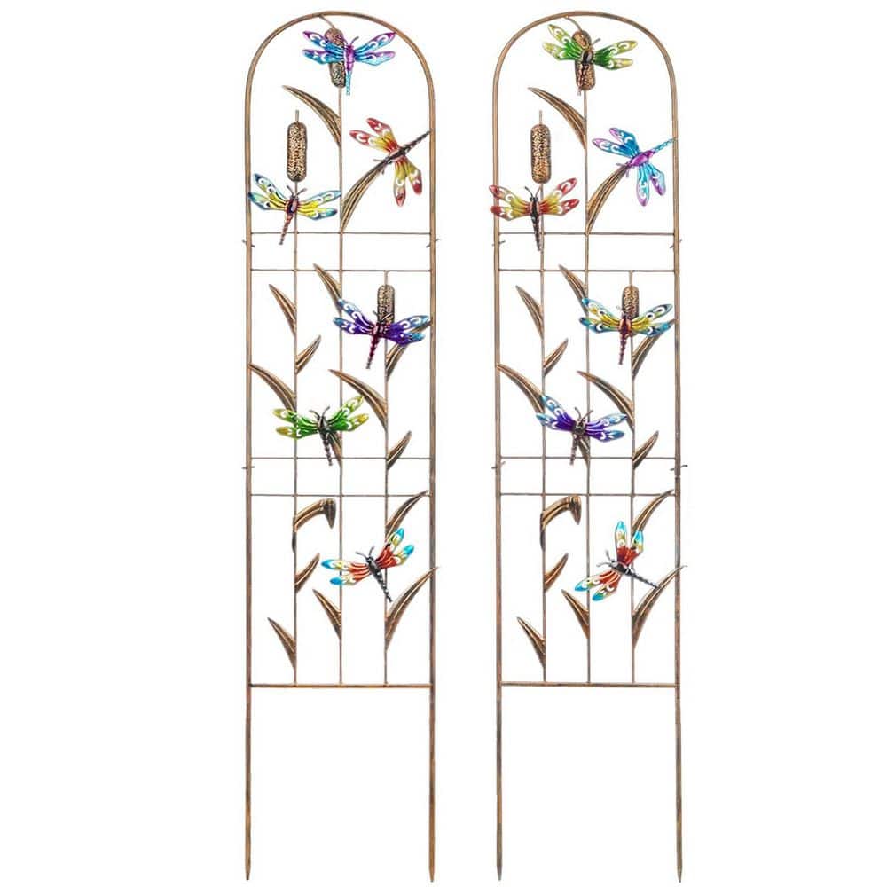 60 in. H (Set of 2) Dragonfly Metal Garden Trellis for Climbing Plants
