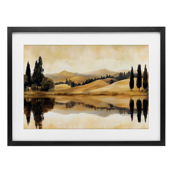 Reflective Fields View by LSR Creative Studio 1 Piece Black Under Glass Framed Nature Graphic Art Print 14 in. x 20 in.
