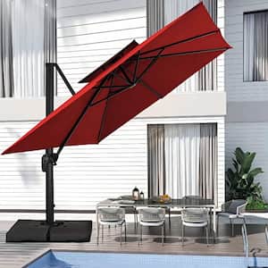 12 ft. x 12 ft. Square Two-Tier Top Rotation Outdoor Cantilever Patio Umbrella with Cover in Red