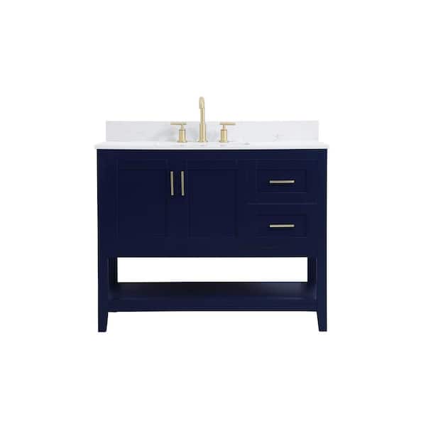 Unbranded Simply Living 42 in. W x 22 in. D x 34 in. H Bath Vanity in Blue with Calacatta White Engineered Marble Top