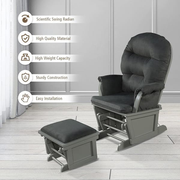 Dark Grey Baby Nursery Relax Rocker Rocking Chair Glider and Ottoman Set with Cushion