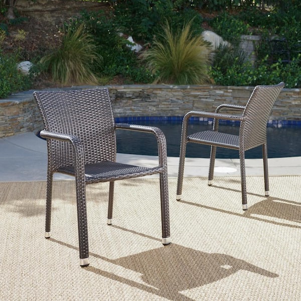 Dover Multi-Brown Stackable Faux Rattan Outdoor Patio Dining Chair (2-Pack)