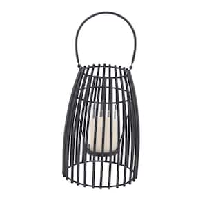 12 in. H Black Metal Decorative Candle Lantern with Handle