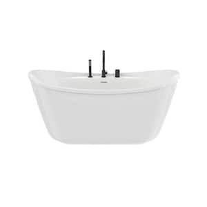 Suna 58 in. x 32 in. Soaking Non-Whirlpool Freestanding Bathtub in White with Deckmount Faucet in Matte Black