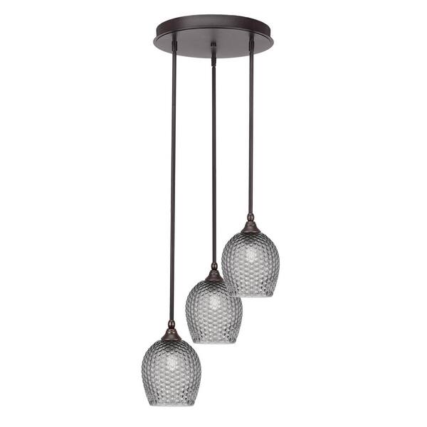 Unbranded Villa 60-Watt 15.75 in. 3-Light Dark Granite Stem Pendant Light with 7.5 in. Smoke Textured Glass Shade, No Bulbs