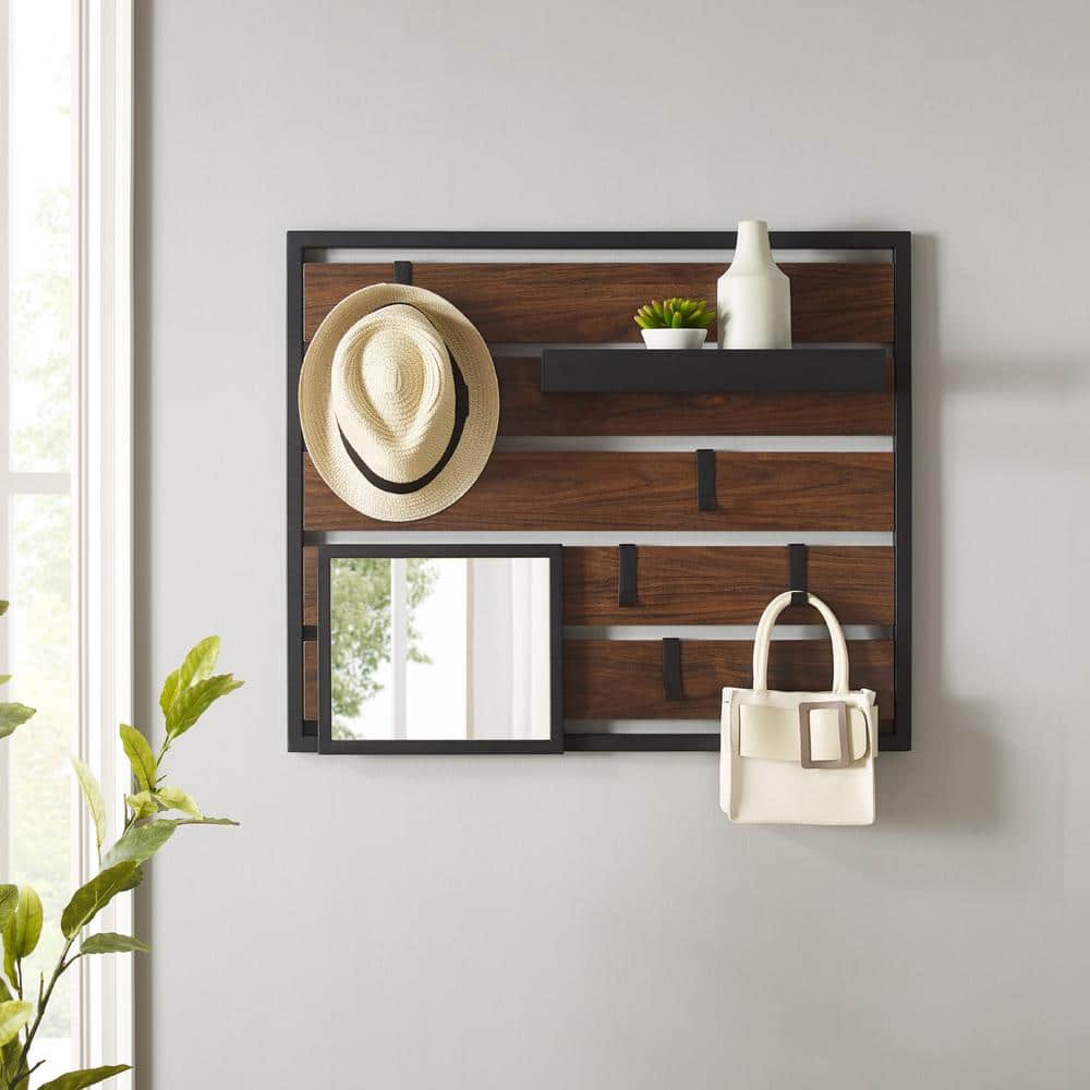 Pinnacle Metal and Wood Wall Organizer with Baskets and Hooks