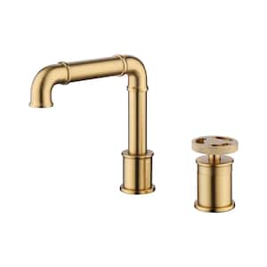 Single-Handle 2-Hole Bathroom Faucet with Swivel Spout Modern Brass Bathroom Basin Taps in Brushed Gold