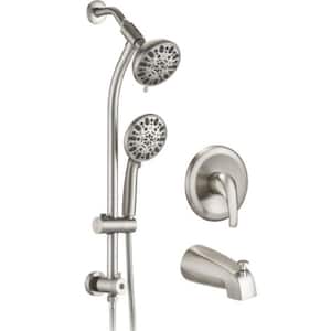 Drill-Free Stainless Steel 7-Spray 5 in. Dual Shower Head and Handheld Shower Head in Brushed Nickel