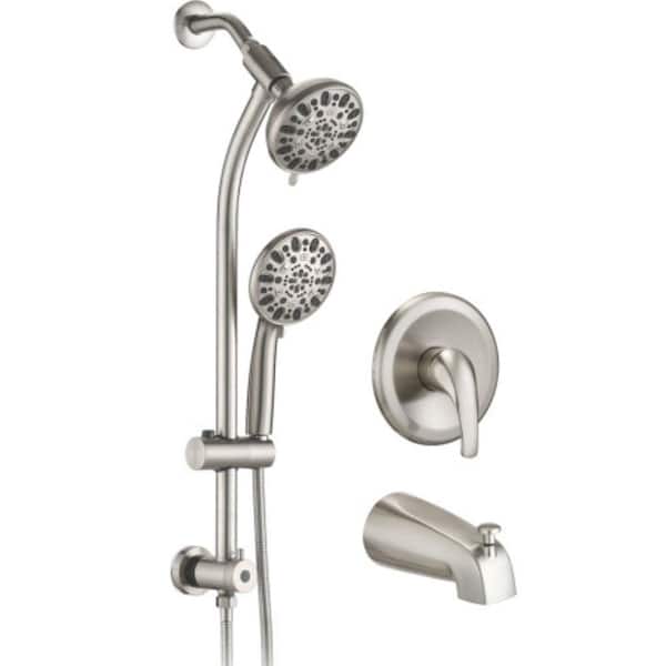 Lukvuzo Drill-Free Stainless Steel 7-Spray 5 in. Dual Shower Head and Handheld Shower Head in Brushed Nickel