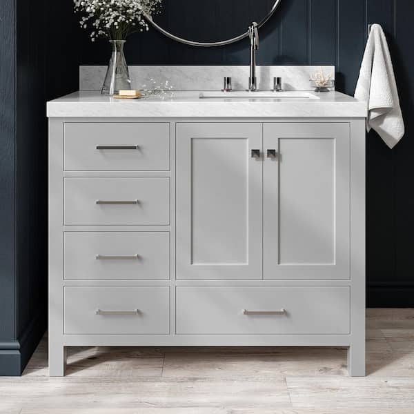 ARIEL Cambridge 42 in. W x 22 in. D x 36.5 in. H Single Sink Freestanding Bath Vanity in Grey with Carrara Marble Top