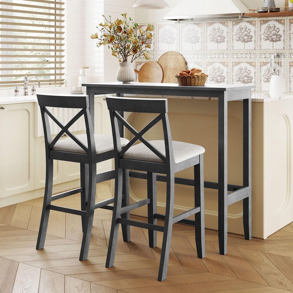 42.3 in. H Gray/Beige Rectangle Bar Table with 2 Chairs for Small Places Seats 2 price history on PriceWatchPro