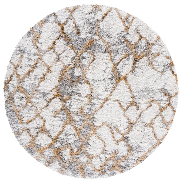 Horizon 8 ft. x 8 ft. Ivory/Gold Geometric Round Rug