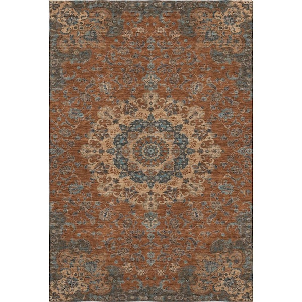 Mayfield Premium Machine Washable Abstract AMF2489 Paprika 9 ft. x 12 ft. Area Rug