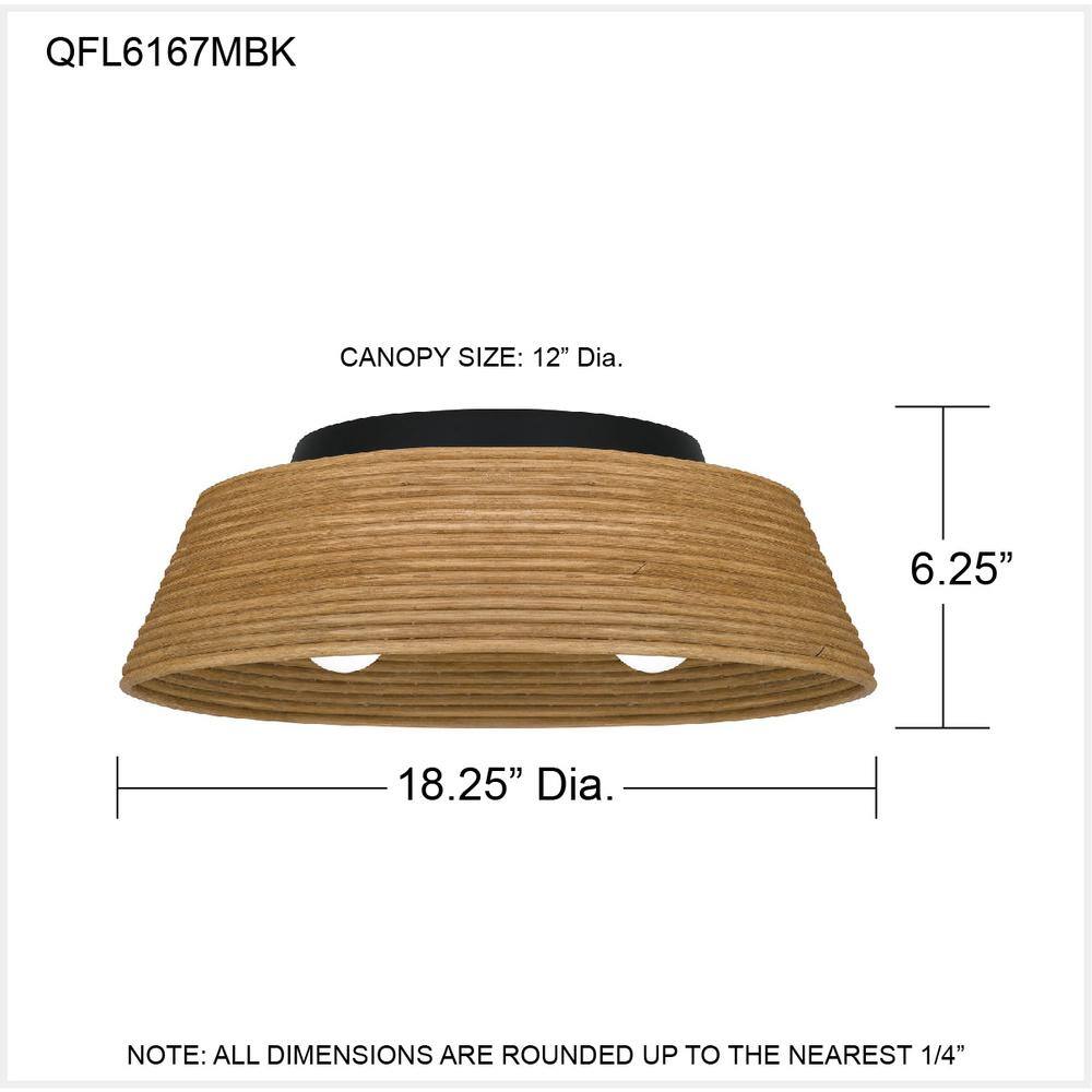 Zahara Matte Black and Bamboo 18.25" Flush Mount Light