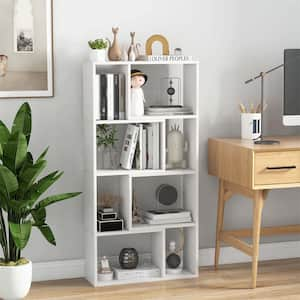 48 in. Tall White Engineered Wood 5-Shelf Geometric Bookcase with Open Storage, Tip-Resistant Hardware