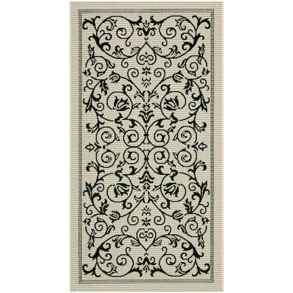 Courtyard Sand/Black Doormat 3 ft. x 5 ft. Border Indoor/Outdoor Patio Area Rug