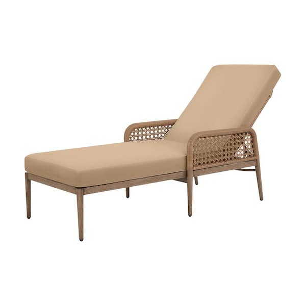 Hampton Bay Coral Vista Brown Wicker Outdoor Patio Chaise Lounge with Performance Acrylic Beige Tan Cushions