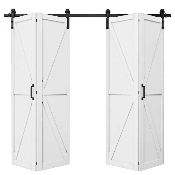 80 in. x 84 in. Paneled White Finished MDF British K Shape Composite Bifold Sliding Barn Door with Hardware Kit