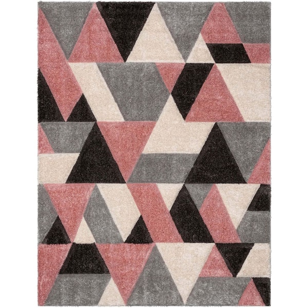 San Francisco Holland Modern Geometric Shag Hand-Carved, Blush 5 ft. 3 in. x 7 ft. 3 in., Area Rug