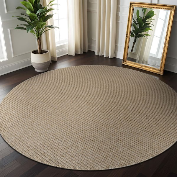 Oasis Non-Slip Beige 4 ft. Round Solid Indoor Area Rug