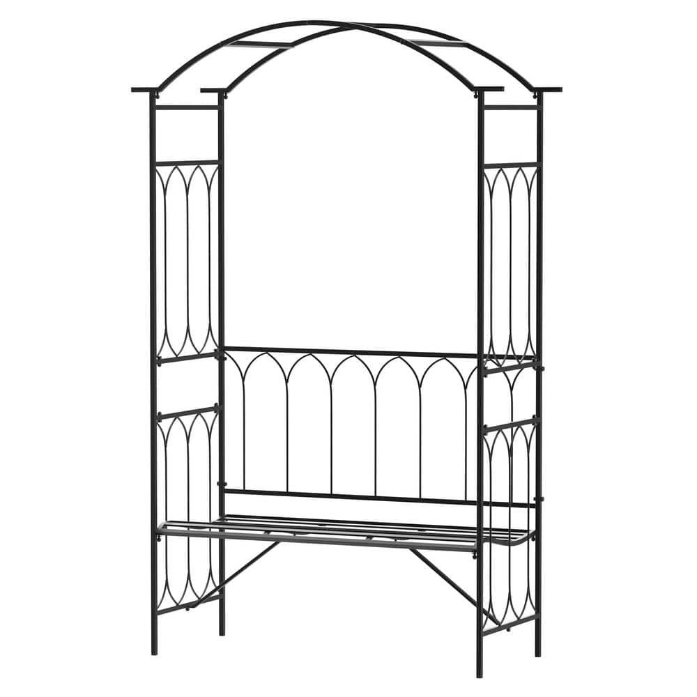 Metal Trellis Arbor with Garden Bench for Climbing Plants, 2-Person Decorat