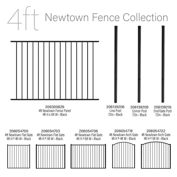 Newtown 6 ft. W x 4 ft. H Black Aluminum Pre-Assembled Fence Gate