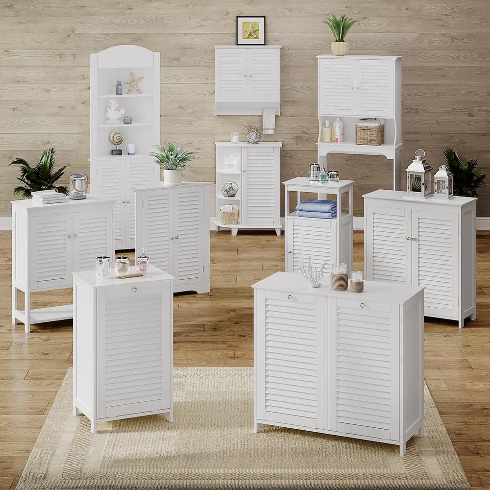 White Wood Composite Tilt-Out Laundry Hamper Cabinet with Cloth Bag