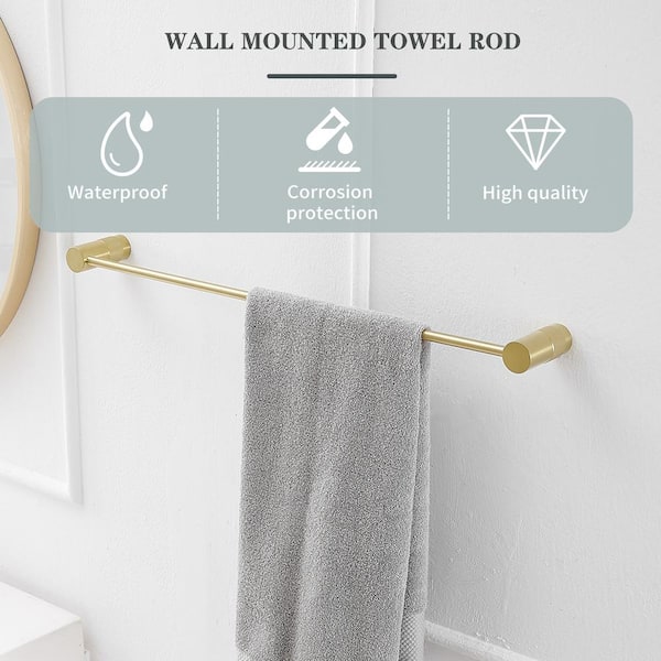 4-Piece Bath Hardware Set with Towel Bar Towel Hook and Toilet Paper Holder in Brushed Gold