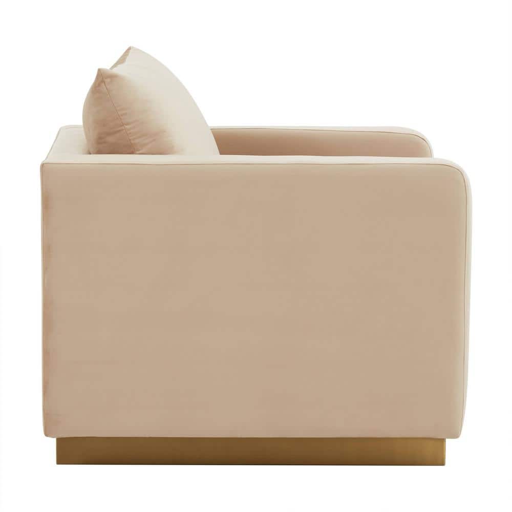 Beige Velvet Accent Chair with Gold Base