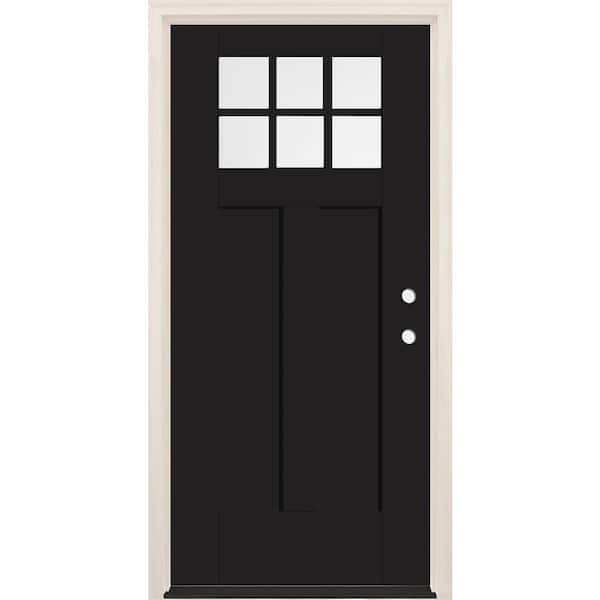Builders Choice 36 in. x 80 in. Left-Hand 6-Lite Clear Glass Onyx Painted Fiberglass Prehung Front Door with 4-9/16 in. Frame