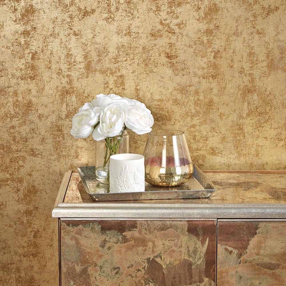 Gold Distressed Leaf Peel and Stick Wallpaper Roll
