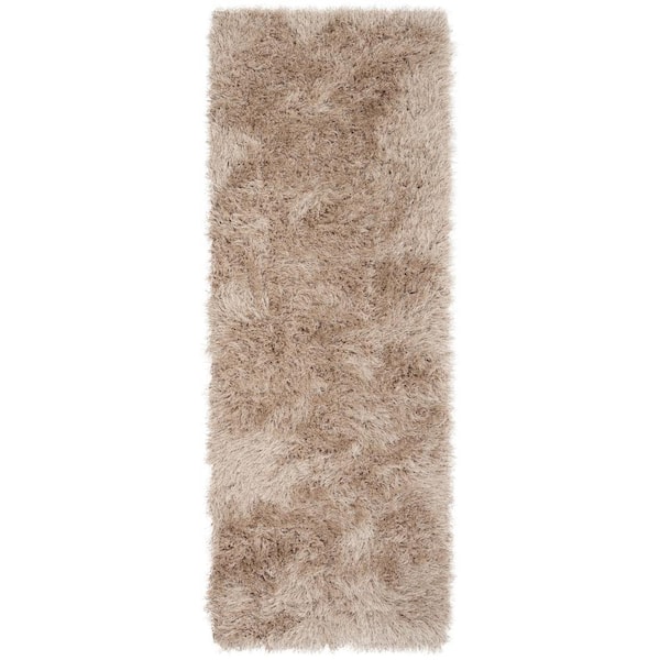 Well Woven Kuki Chie Glam Solid Textured Ultra-Soft Beige 2 ft. 3 in. x 7 ft. 3 in. Two-Tone Shag Runner Rug