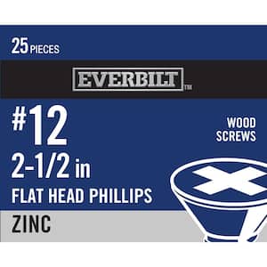 #12 x 2-1/2 in. Phillips Flat Head Zinc Plated Wood Screw (25-Pack)