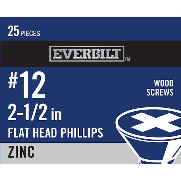 Everbilt #12 x 2-1/2 in. Phillips Flat Head Zinc Plated Wood Screw (25-Pack)