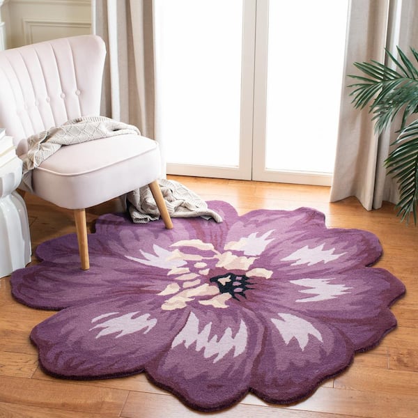 Novelty Lilac Doormat 3 ft. x 3 ft. Round Floral Area Rug