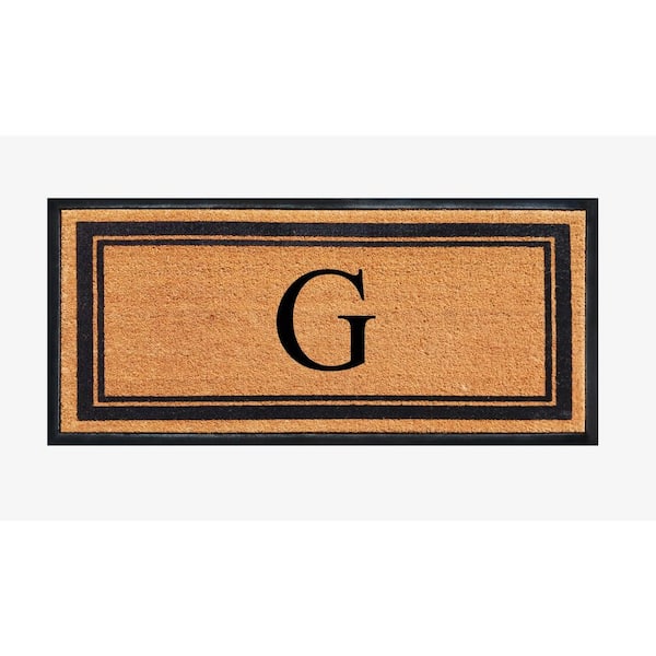 A1 Home Collections A1hc Markham Picture Frame Black/Beige 30 in. x 60 in. Coir and Rubber Flocked Large Outdoor Monogrammed G Door Mat