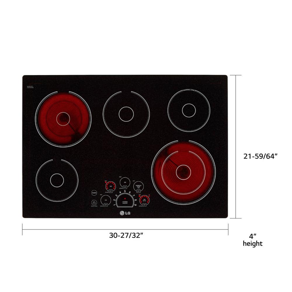 30" Black Ceramic Electric Cooktop with 5 Burners