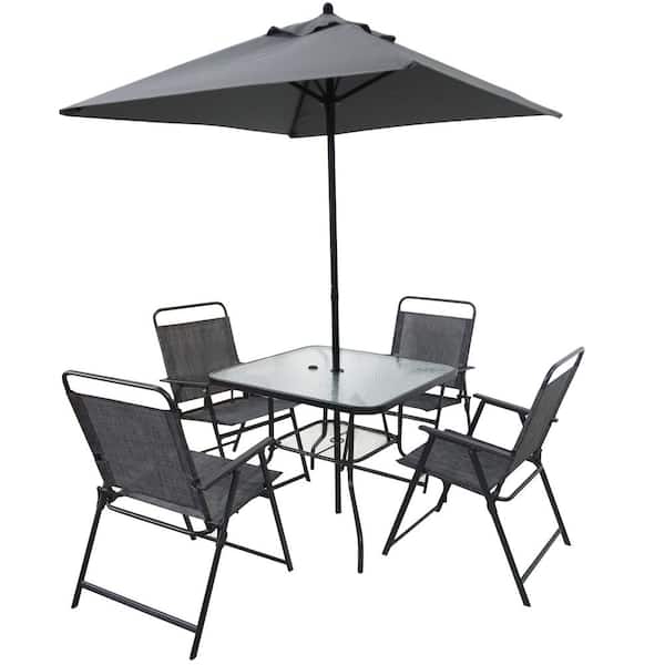 Unbranded Hot Seller 4-People Metal Black Outdoor Patio Dining Set with Table, Chair, Umbrella for Backyaard Lawn Beach Pool Side