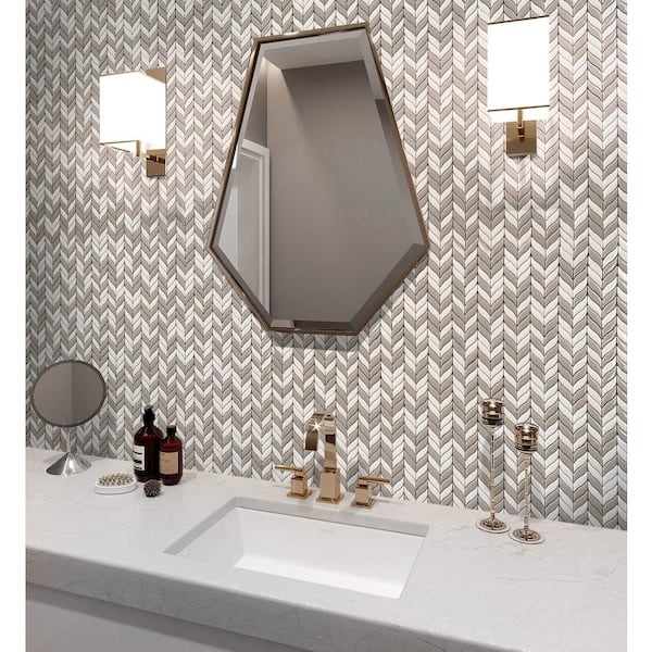 Alabaster White; Brown 11.6 in. x 12.1 in. Recycled Glass Floor and Wall Mosaic Tile(9.75 sq. ft.) (10-Pack)