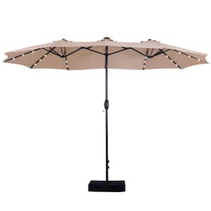 15 ft. Market Patio Umbrella With Lights Base and Sandbags in Beige