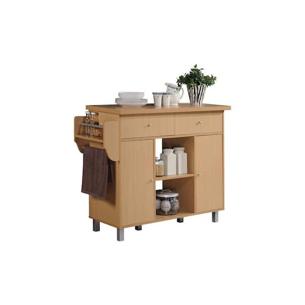 HODEDAH Kitchen Island Beech with Spice Rack and Towel Holder