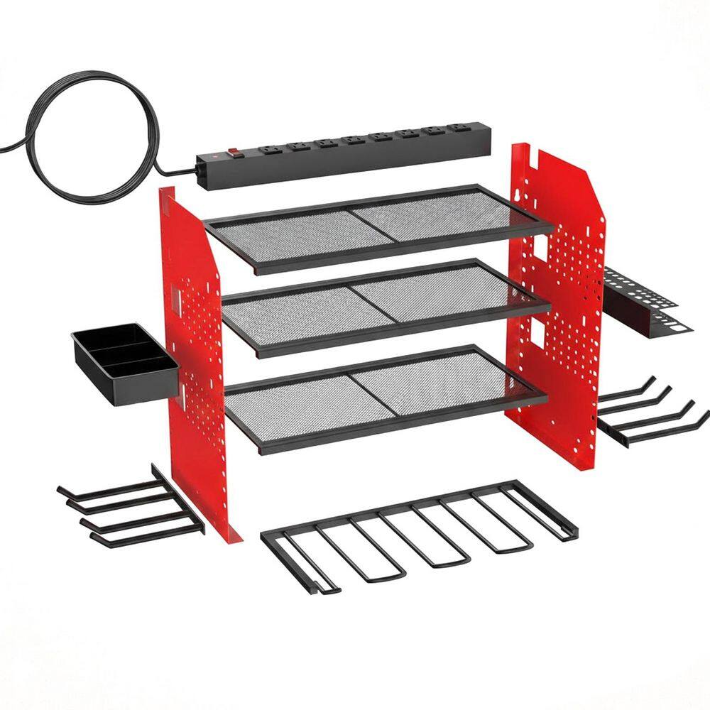 4-Layer Steel Wall Rack Black Adjustable Pegboard Charging Station Hooks Screwdriver Organizer Garage Storage price history on PriceWatchPro