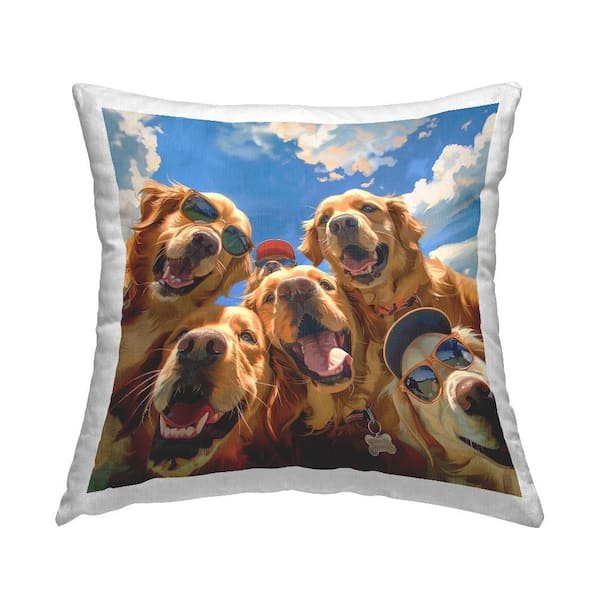 Stupell Industries Golden Retriever Group Selfie Blue Print Polyester 18 in. X 18in. Throw Pillow