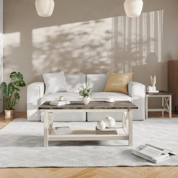 Carnegy Avenue 47 in. Acacia Gray Top/Rustic White Frame Rectangle Wood Coffee Table