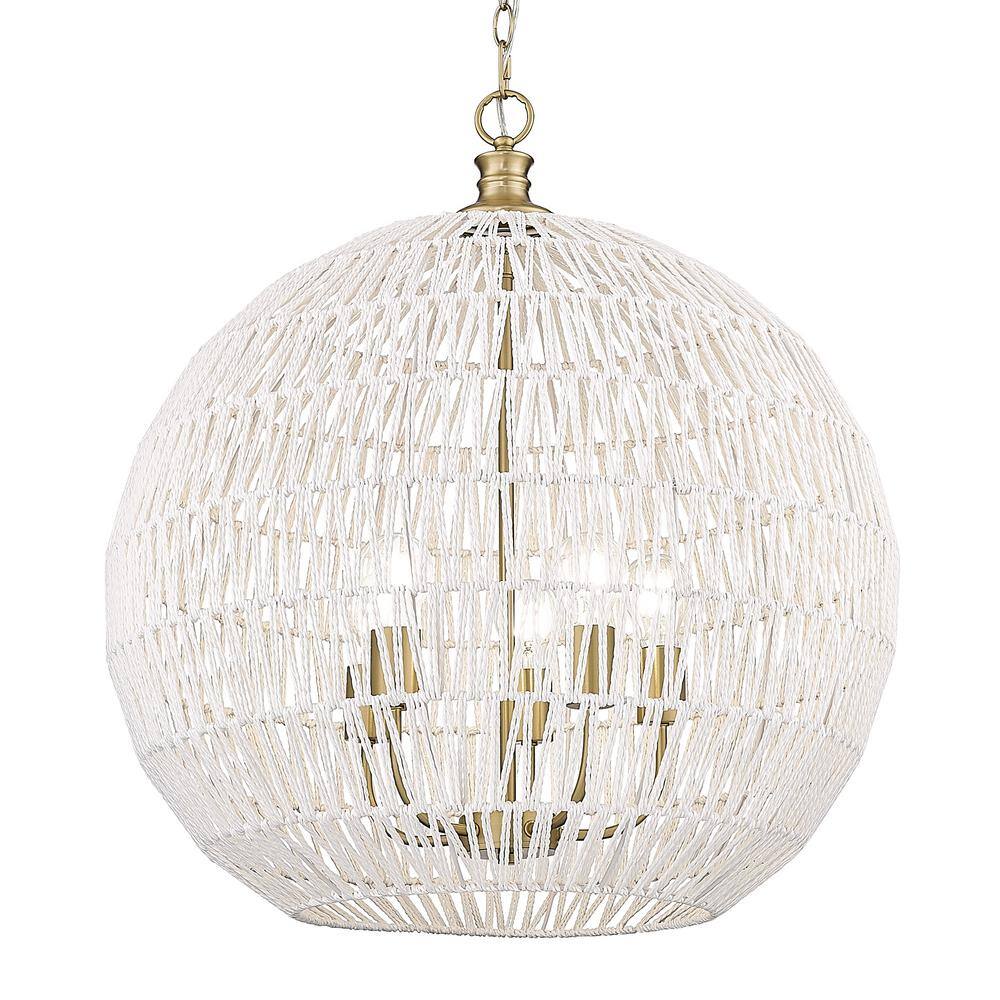 Florence 5-Light Pendant with White Raphia Rope and Bronze Finish