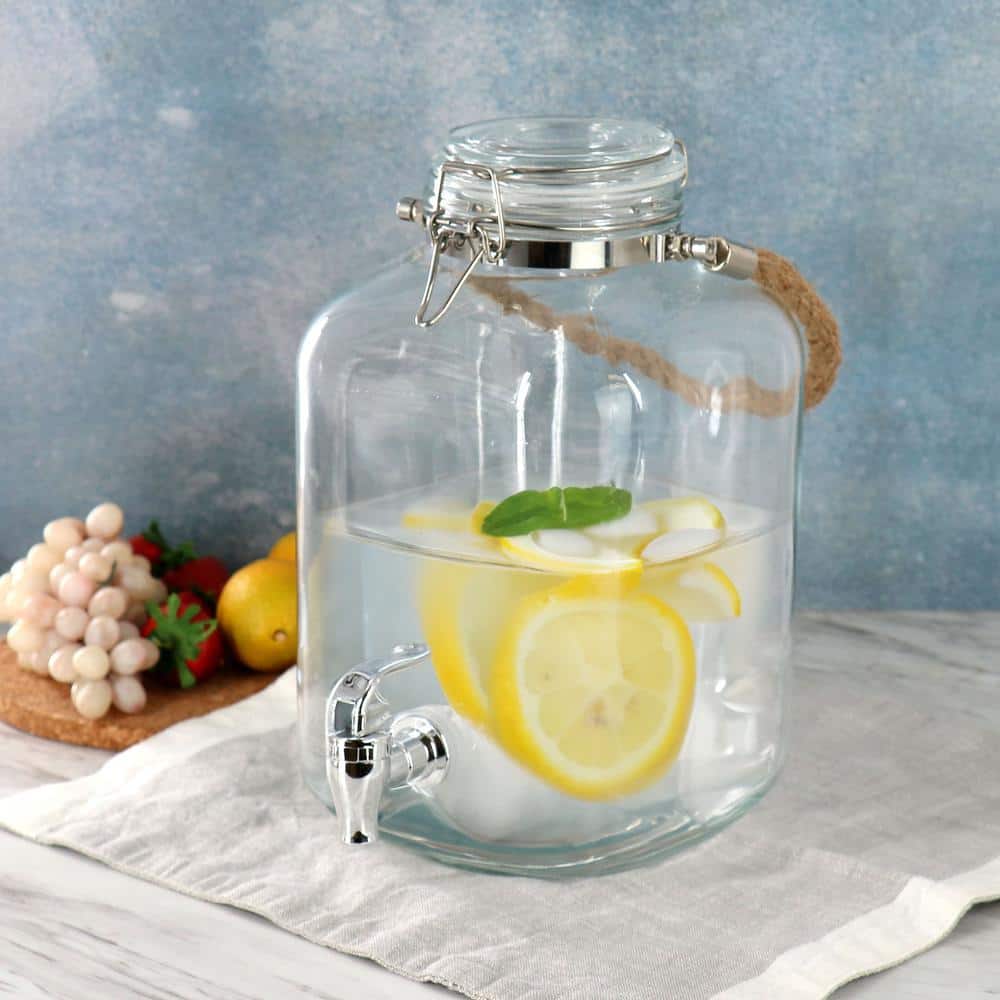 Ferris 1.3 Gallon Clear Glass Beverage Dispenser with Rope Handle