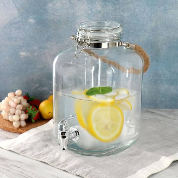 U.S. Solid Beverage Dispenser 1.3gal Glass Jar Container For Iced Or Hot  Drinks
