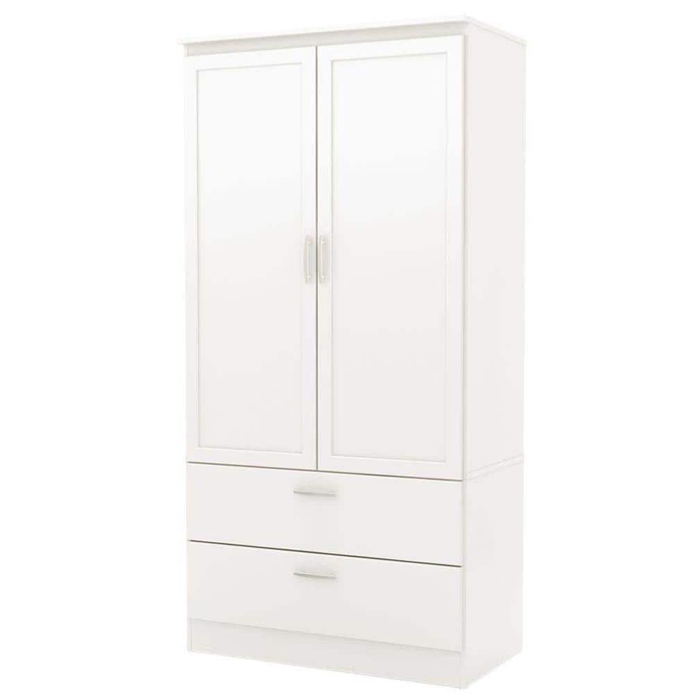 Pure White Transitional Wardrobe Armoire with Mirror